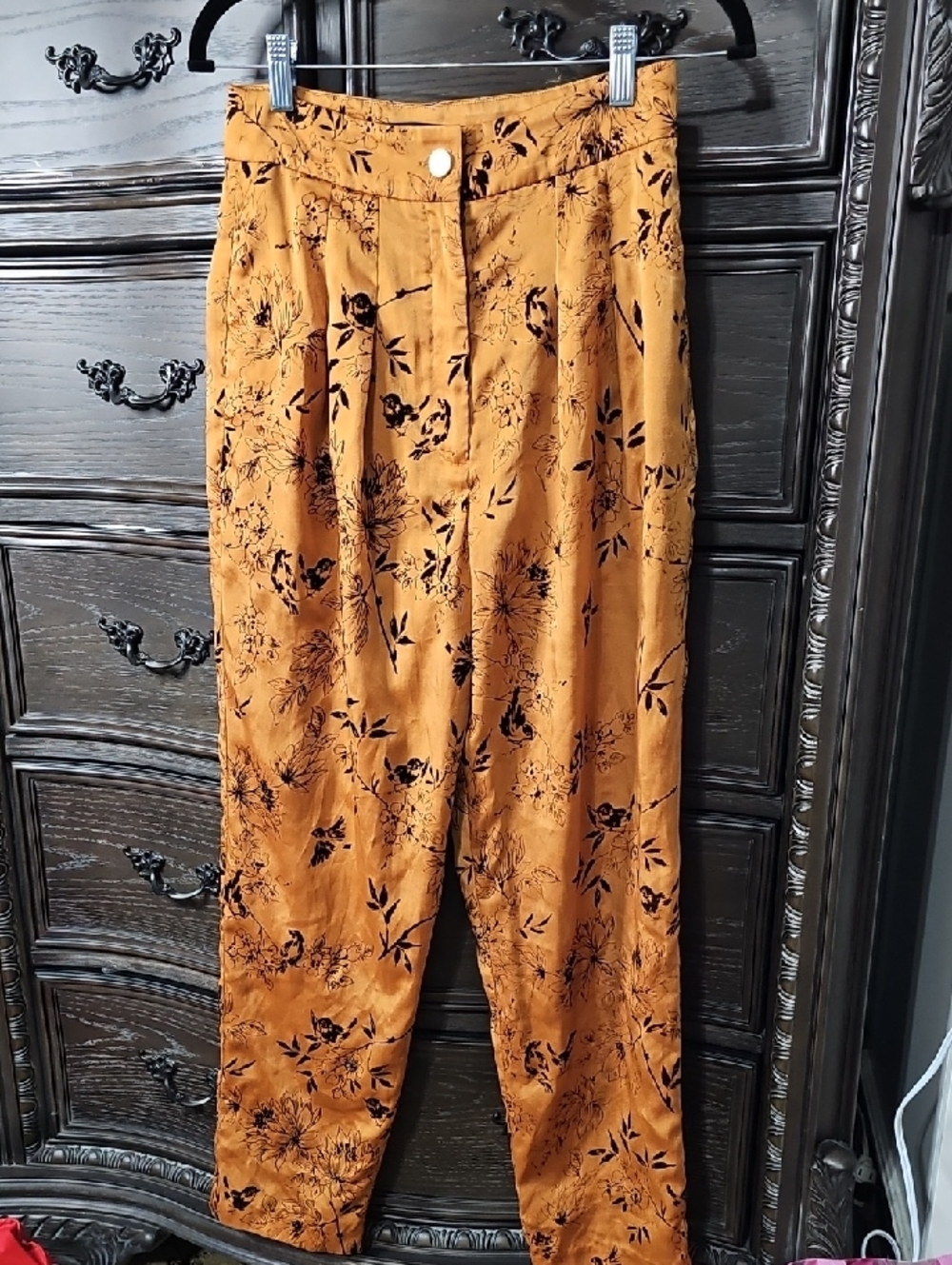 House of Harlow 1960 Mustard Floral Wide Leg Tapered at Bottom